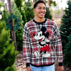Mickey Mouse Holiday Plaid Spirit Jersey Sweater For Adults – land